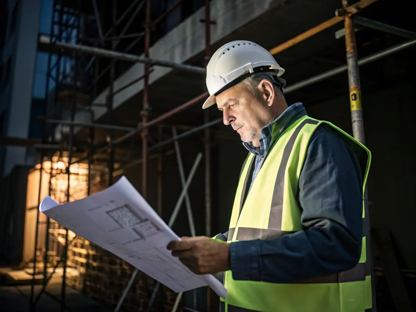 A visual representation of AEVO Structural's commitment to regulatory compliance, showing a team member reviewing project documentation or conducting a site inspection to ensure adherence to industry standards.