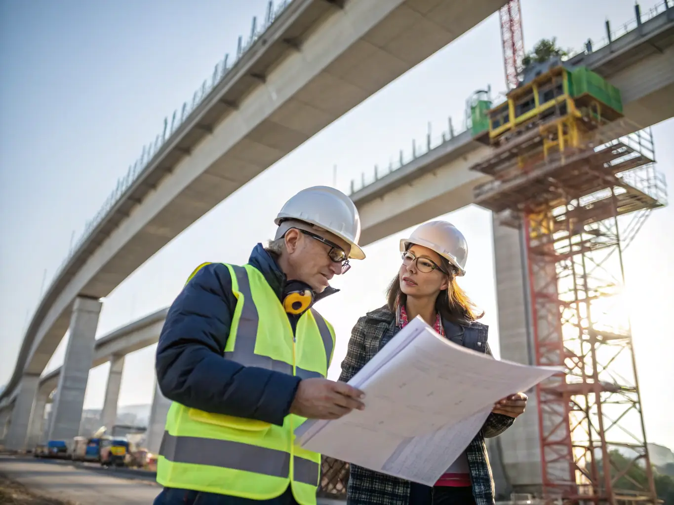 A photograph showcasing AEVO Structural's team of engineers inspecting a concrete structure, highlighting their expertise and attention to detail.